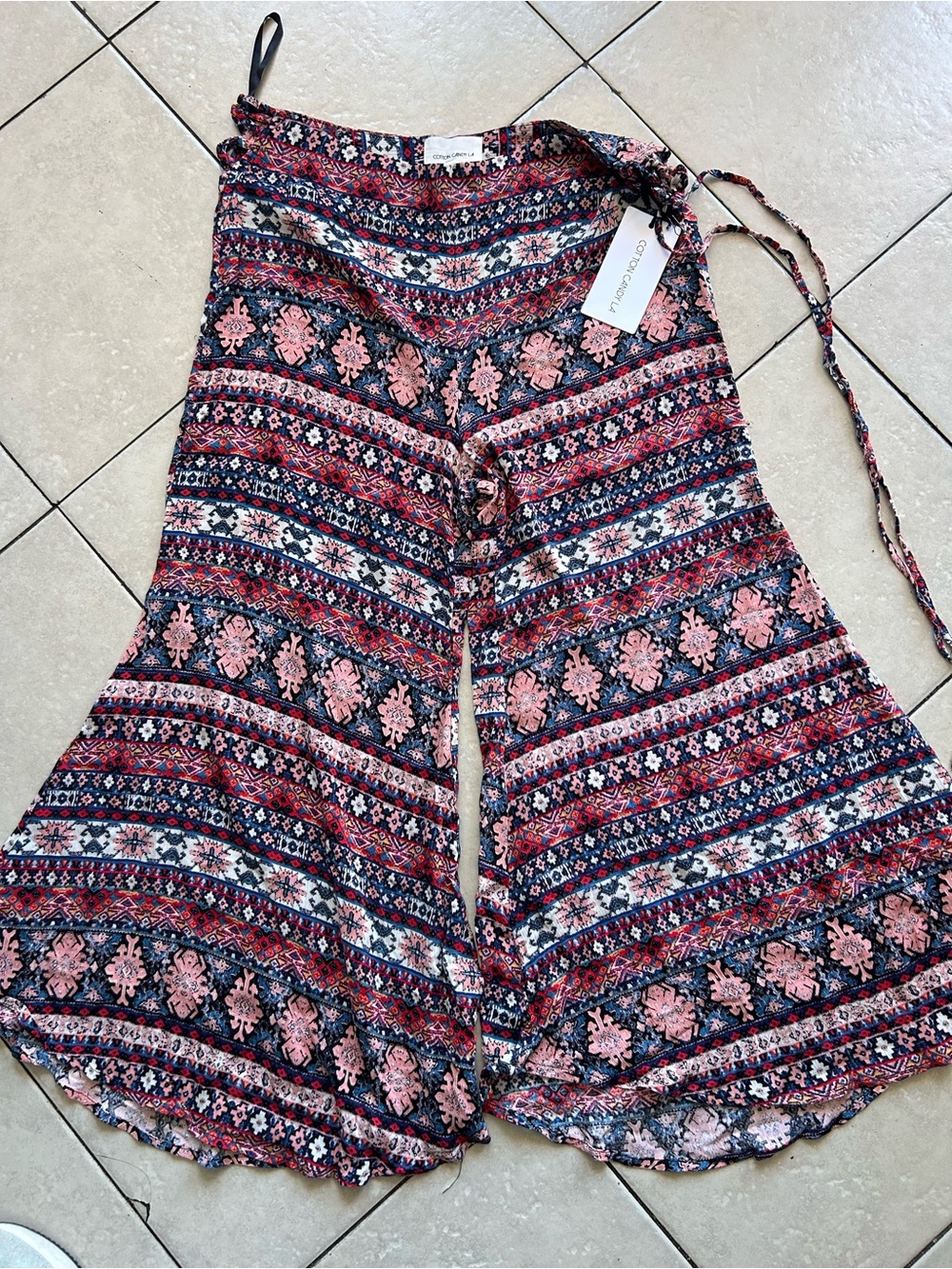 Cotton Candy LA Pink & Navy Boho Wide-Leg Jumpsuit